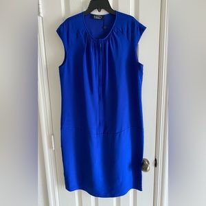 NWT Magaschoni 100% Silk Blue Front Zip Knee Length Straight Dress  12
